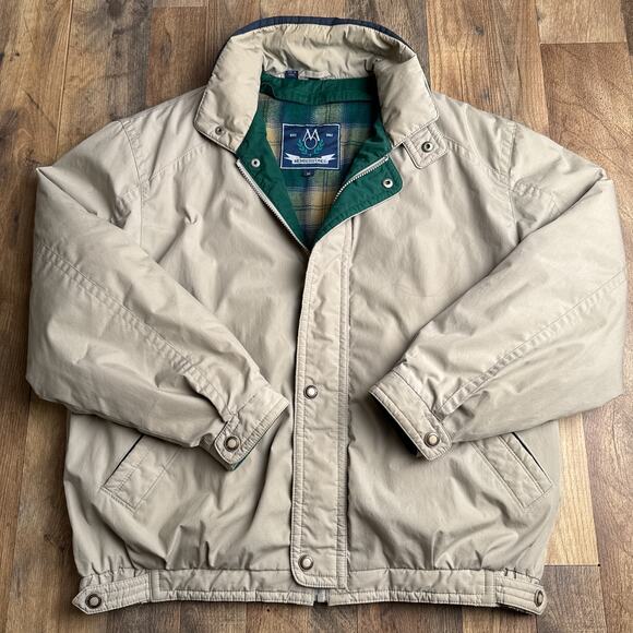 Vintage Members Only Bomber Jacket Men's Medium Beige Flannel Lined Hooded 6224 - Picture 1 of 16